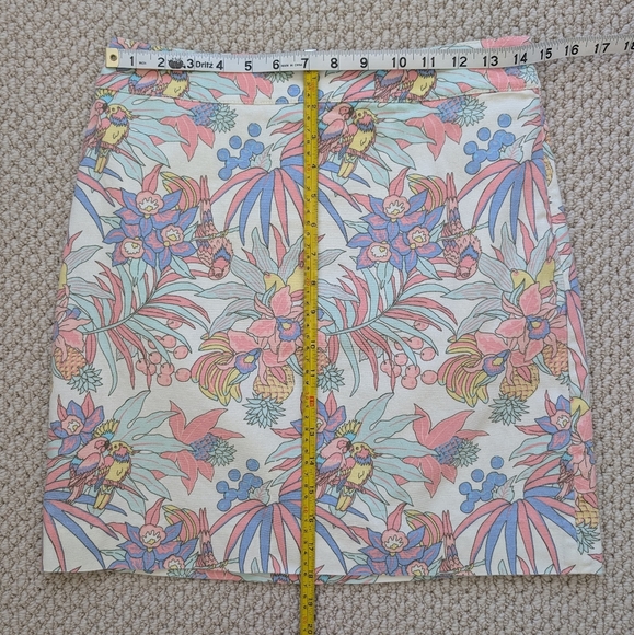 NEW Talbots Canvas A Line Skirt 4 Petite Ivory Pastel Jungle Tropical Parrot 4P - Picture 10 of 15